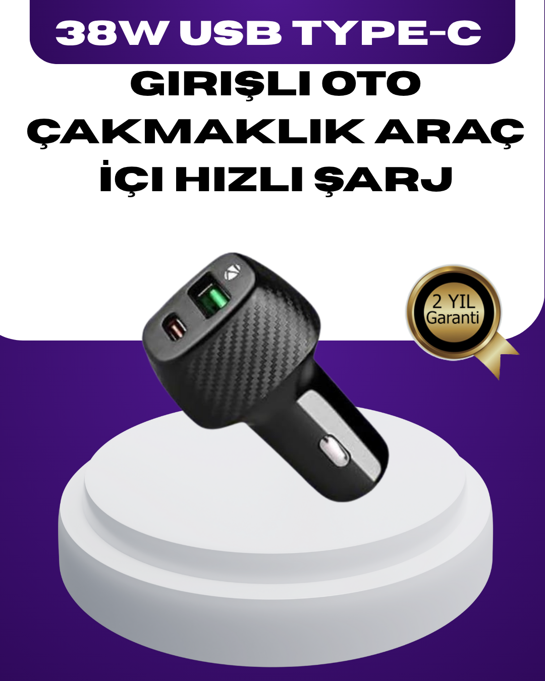 1-80 38W Çift Çıkışlı Araç Şarj Cihazı – Type-C ve USB PD Destekli - Vipsepet - Görsel 1
