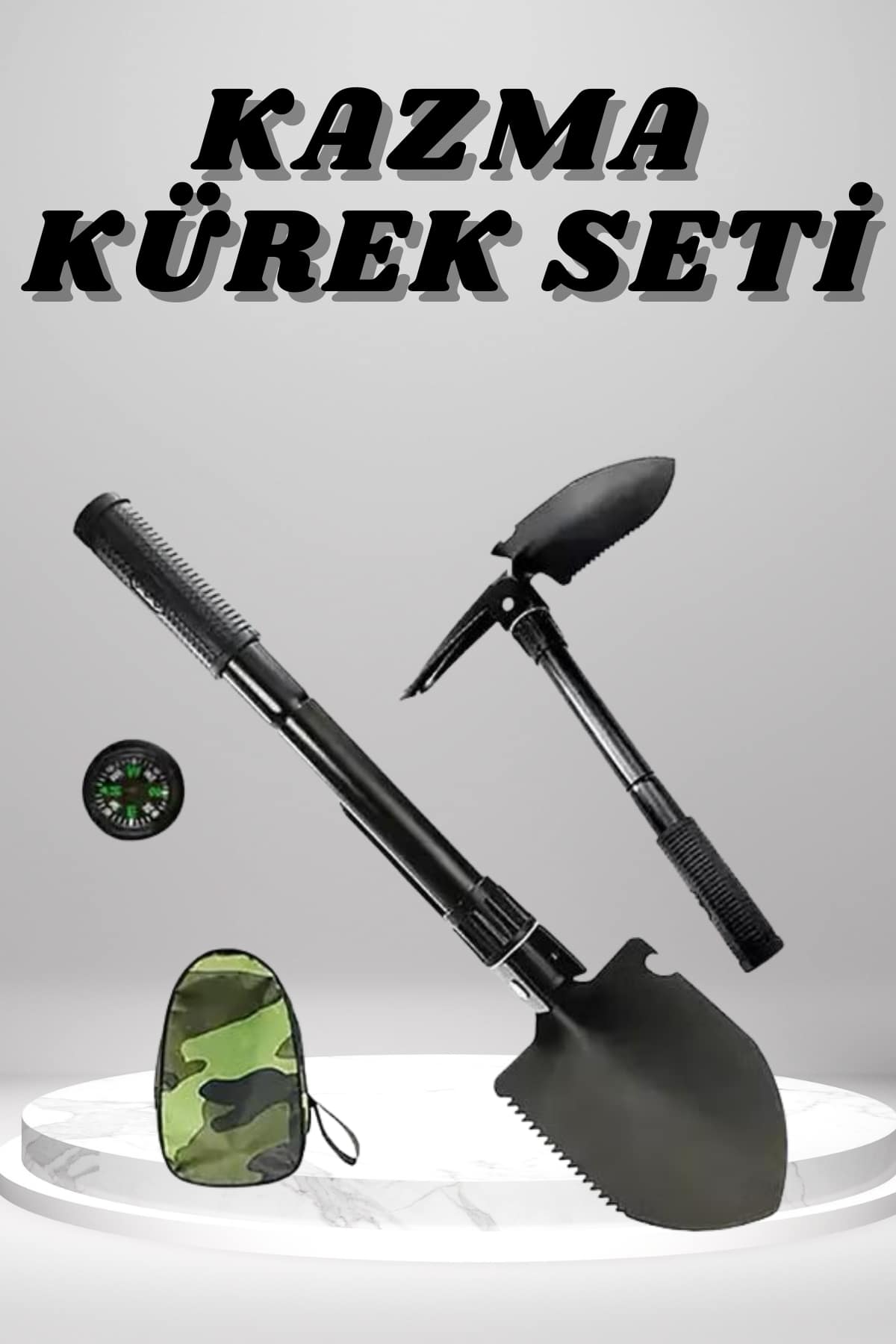 1-81 Kazma Kürek Seti Pusulalı Katlanır Portatif Kazma Kürek Seti Çok Fonksiyonlu Katlanabilir - Vipsepet - Görsel 1