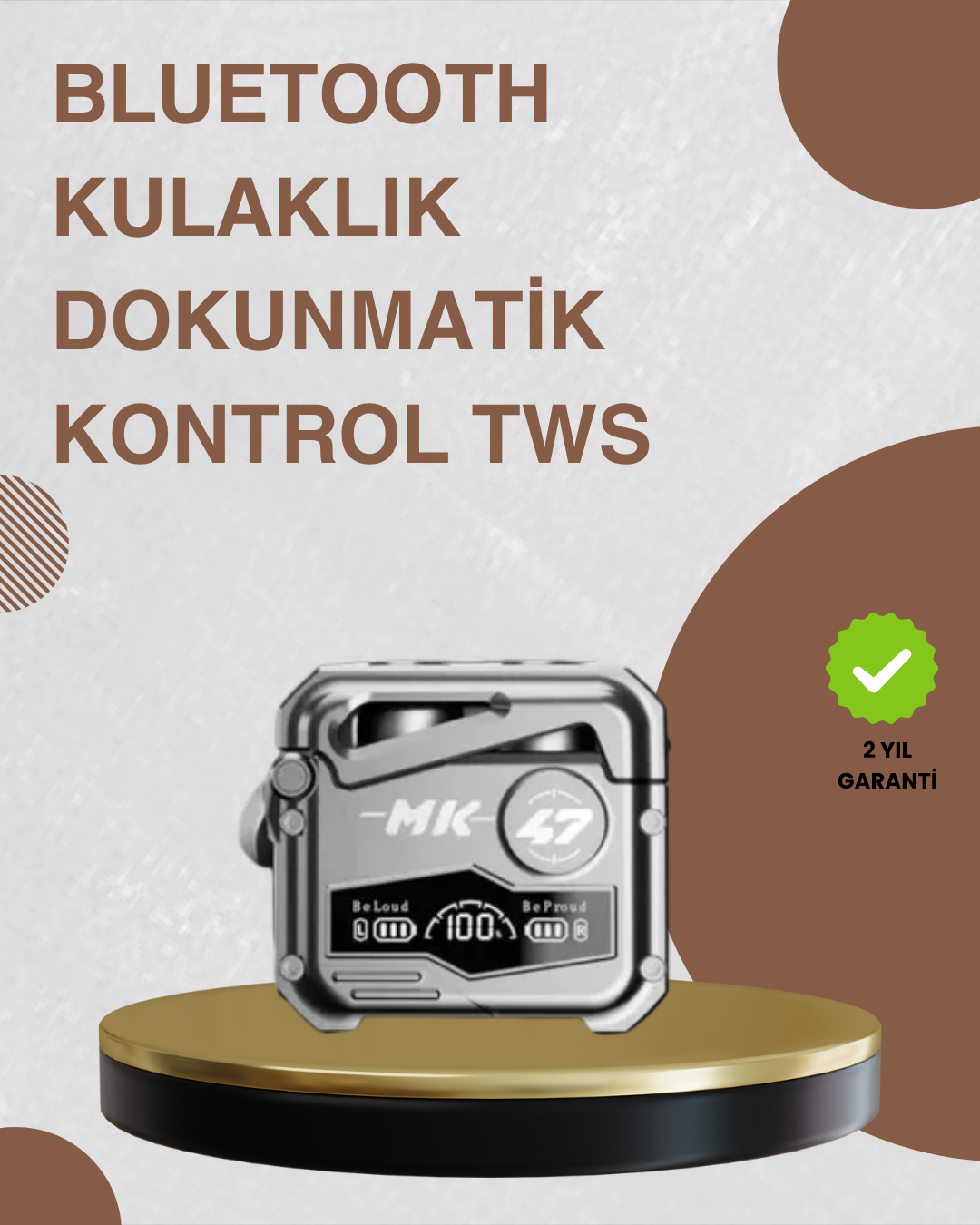 1-90 Bluetooth 5.0 Kulak İçi Kablosuz Kulaklık – Dokunmatik Kontrol, Düşük Gecikme - vipsepet - Görsel 1