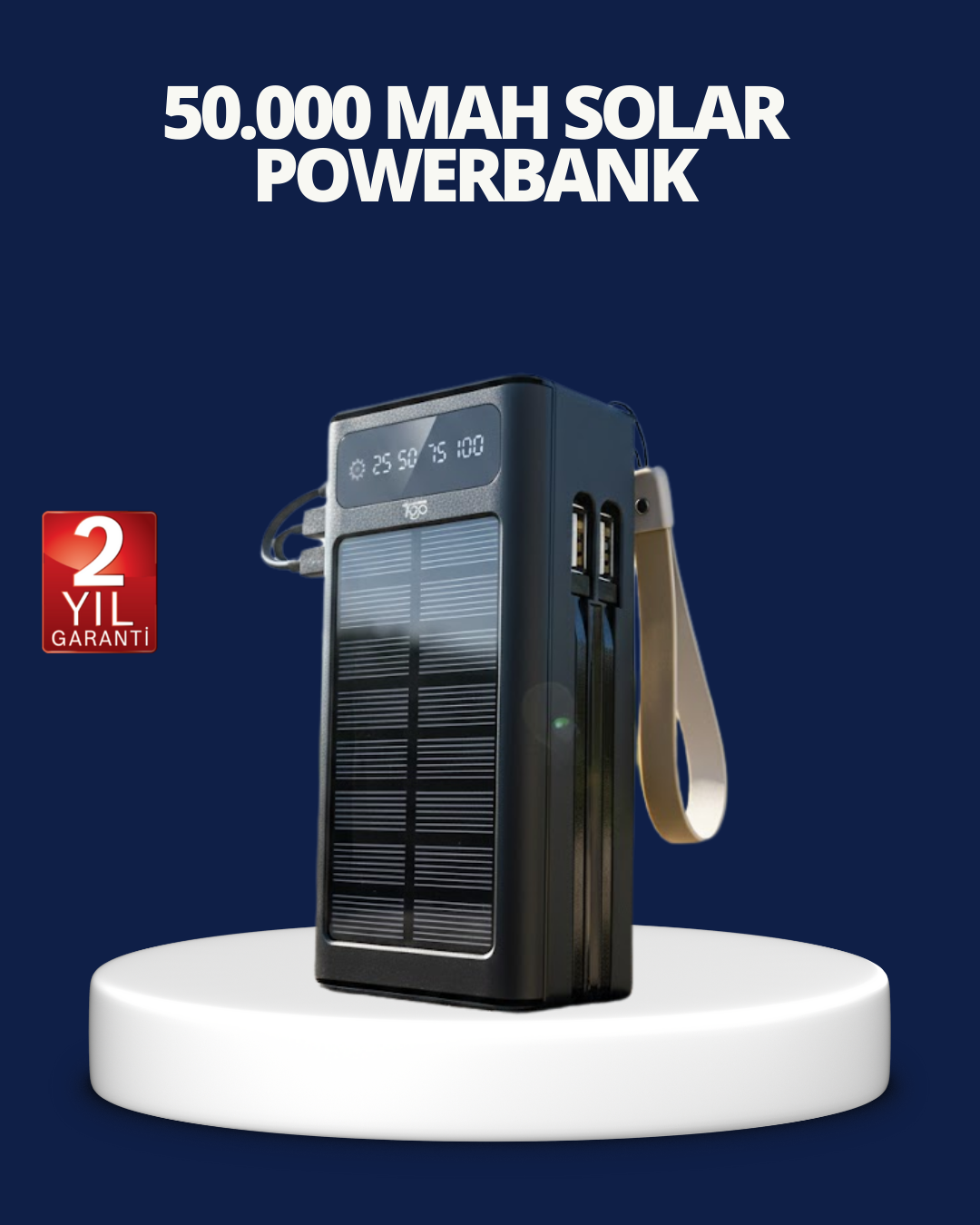 1-91 Güneş Panelli Powerbank LED Işıklı Taşınabilir Şarj Cihazı - vipsepet - Görsel 1