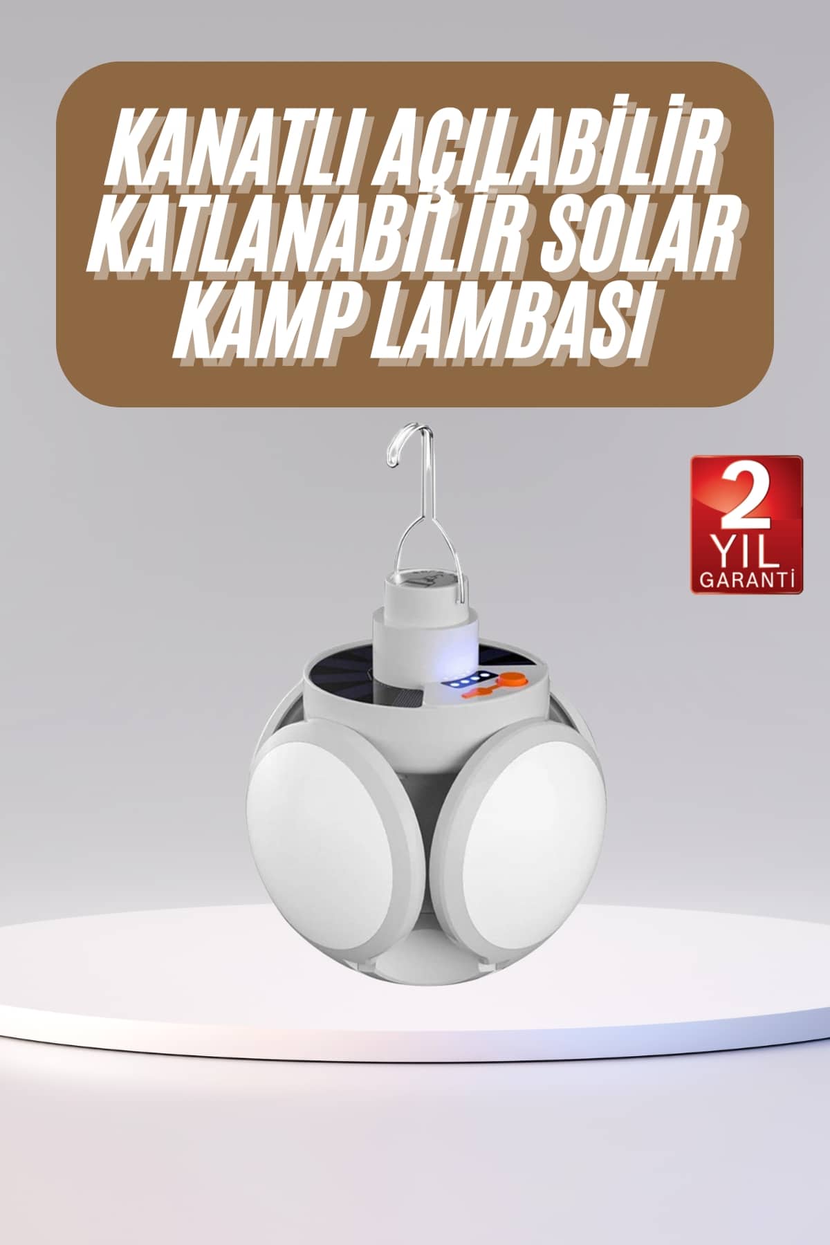 11-133 Katlanabilir Askılı Kamp Lambası 5 Kanatlı Pratik Güneş Enerjili - Vipsepet - Görsel 1