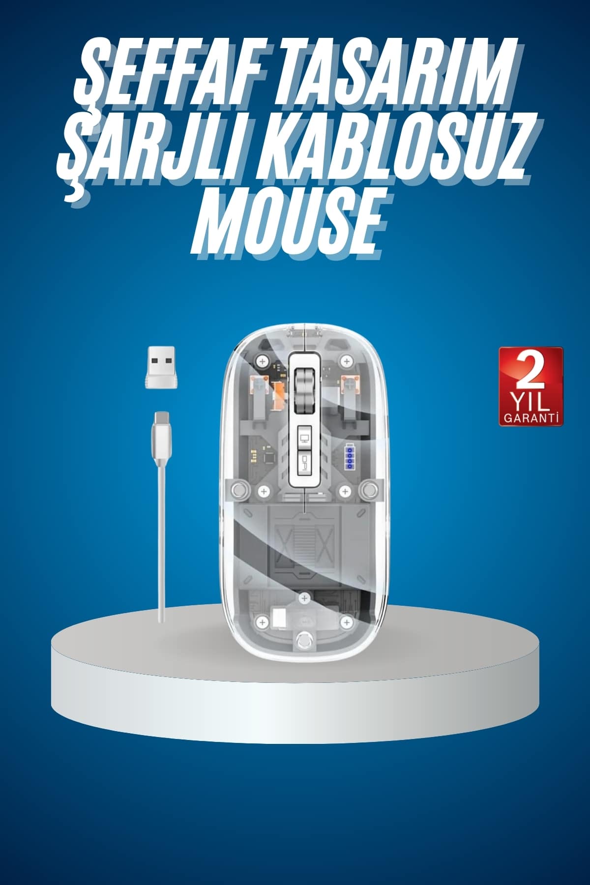 11-138 Sessiz Tıklama Çift Modlu Bluetooth Ve Alıcı Şeffaf Mouse Fare - Vipsepet - Görsel 1