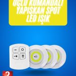 Yapışkanlı 3'lü Spot Led Işık Lamba Montajsız Pilli Uzaktan Kumandalı - Vipsepet