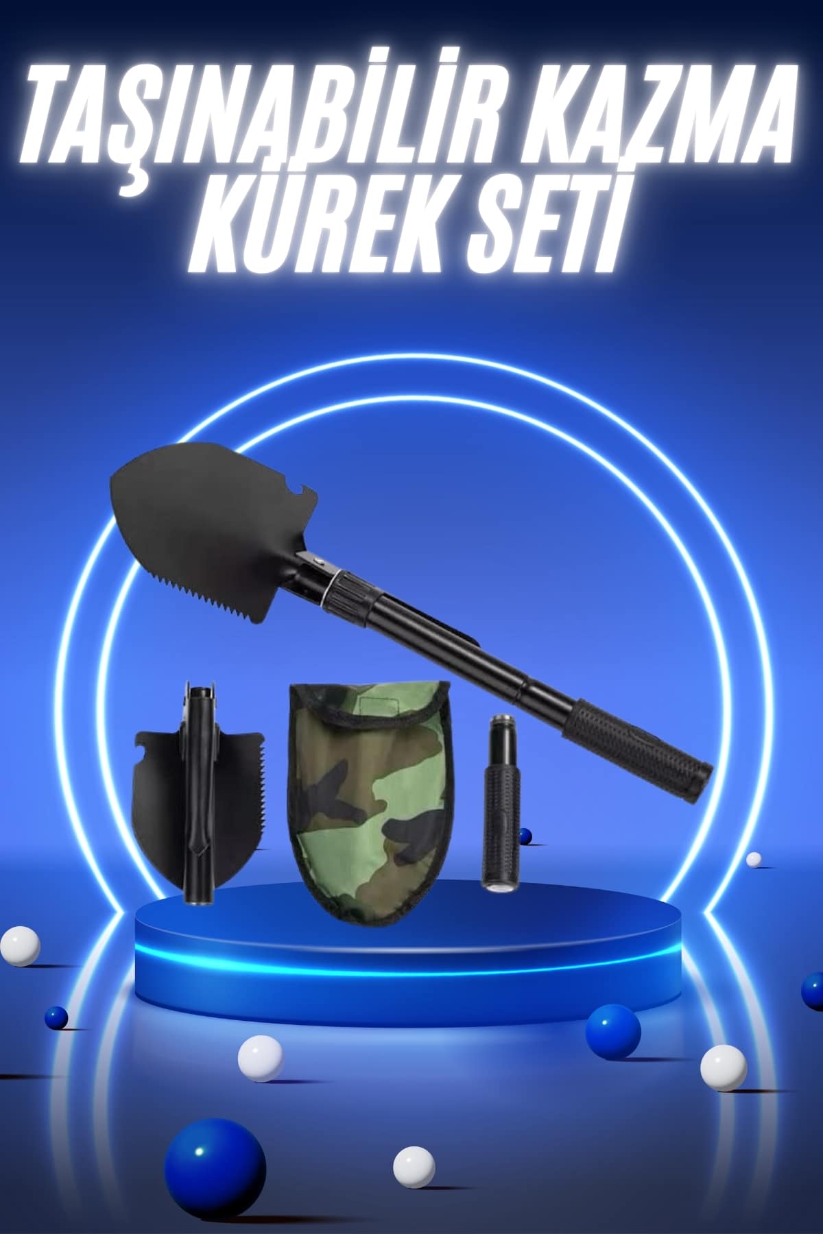 11-181 Pusulalı Katlanabilir Kazma Kürek Kamp Seti Kamp Küreği Portatif Çantalı - Vipsepet - Görsel 1