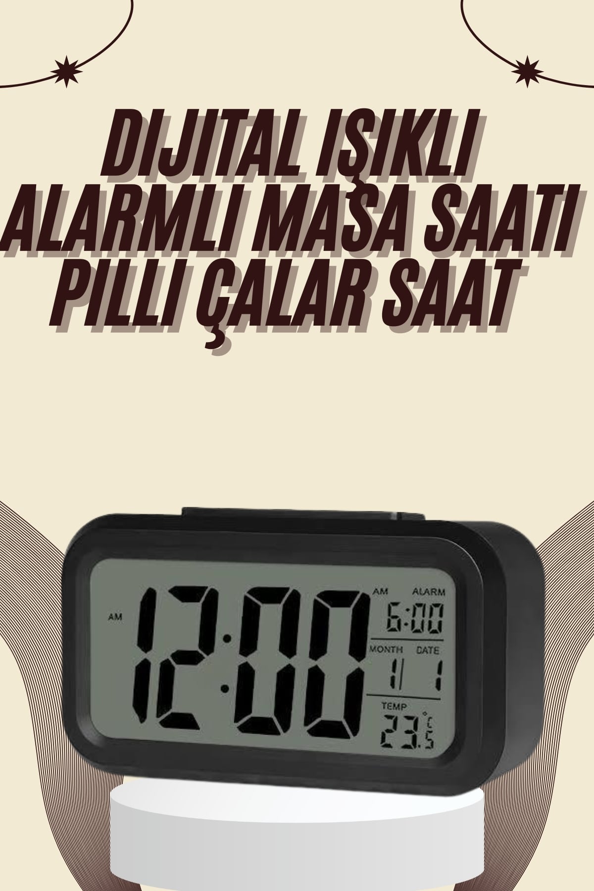11-230 Dijital Masa Saati Termometreli Takvim Çalar Saat Led Ekran Pilli - Vipsepet - Görsel 1