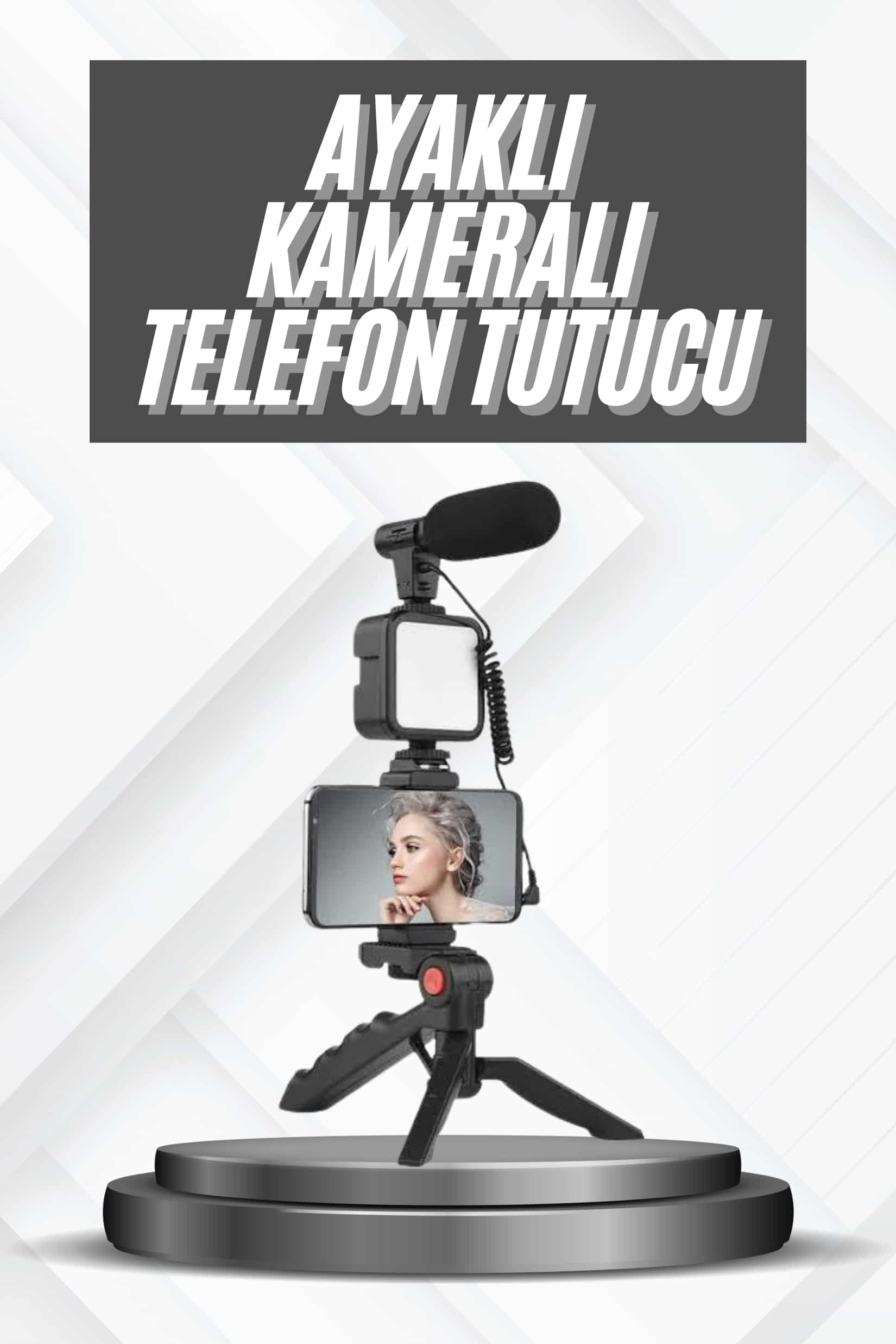 11-240 Telefon Tutucu Mikrofonlu Işıklı Youtuber Video Kayıt - vipsepet - Görsel 1