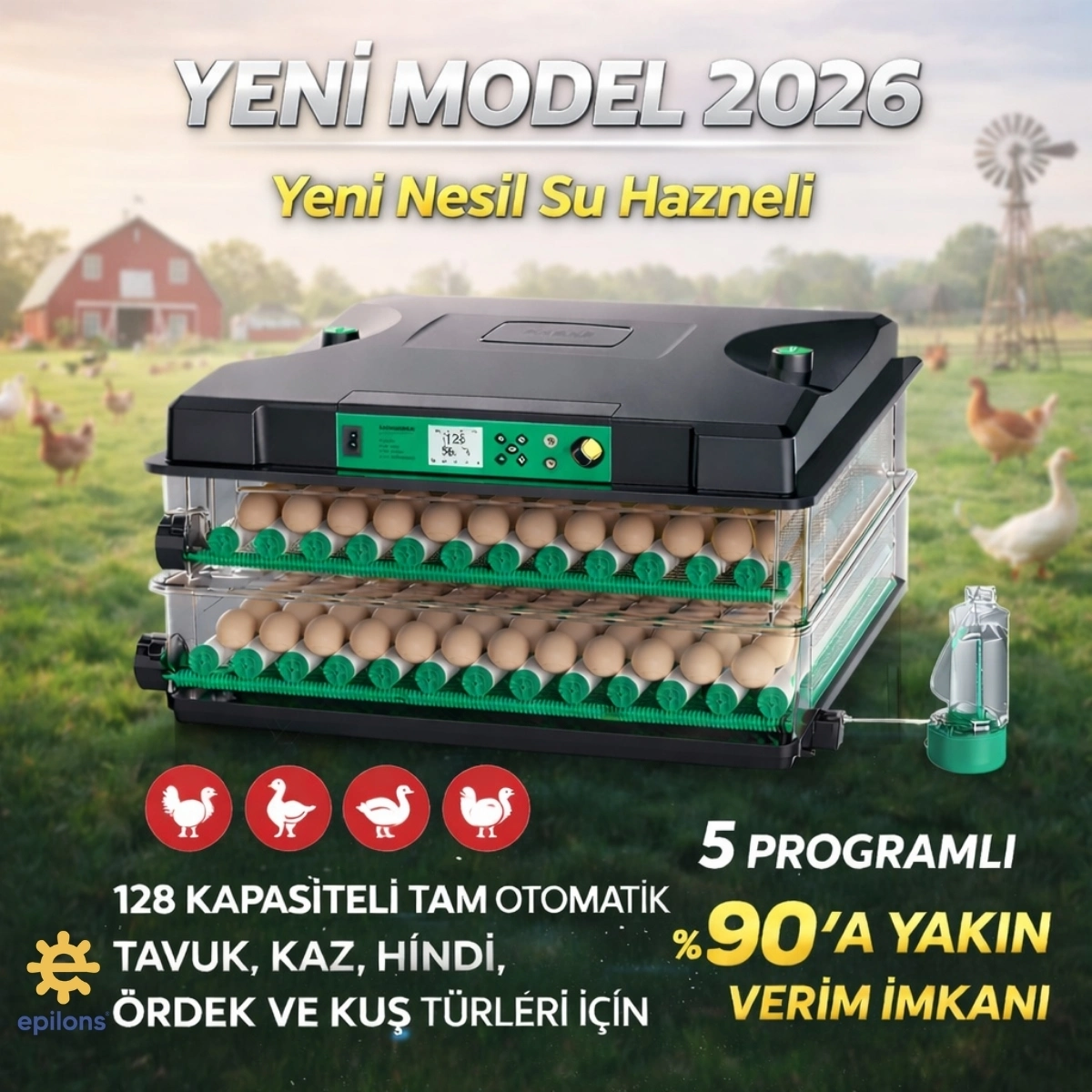 128-kapasitle-x128-38559430-sw1200sh1200 FX-128 Model Tam Otomatik Kuluçka Makinesi – Çift Katlı, Çift Güç Sistemli, Su Hazneli Yeni Nesil İnkübatör ( Vipsepet ) - Görsel 1