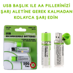 Usb ile Şarj Olabilen 2 li 1450 mah Lityum Şarjlı Kalem Pil ( Vipsepet )