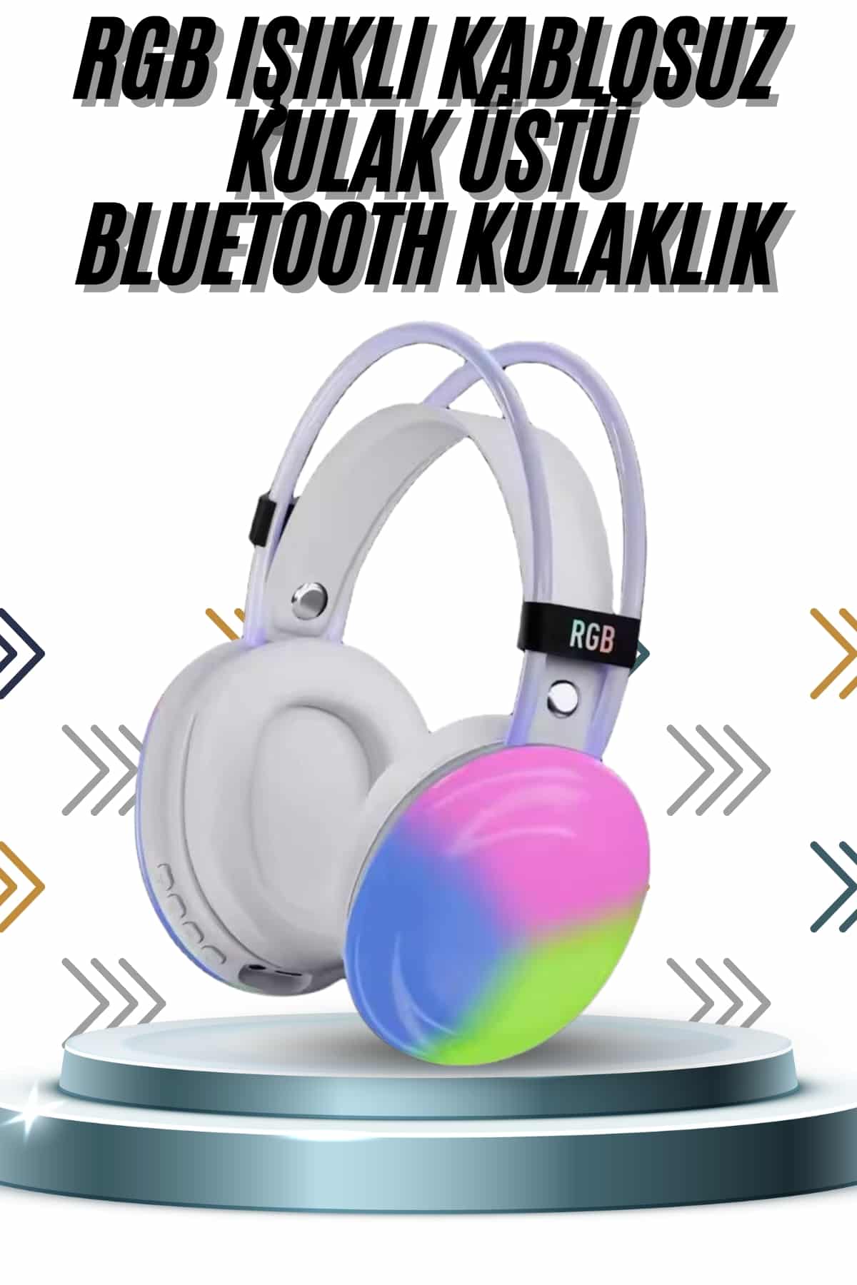 16-18 Kablosuz Bluetooth Kulaklık RGB Işıklı Kulak Üstü 5.3 Bluetooth Bağlantılı - vipsepet - Görsel 1
