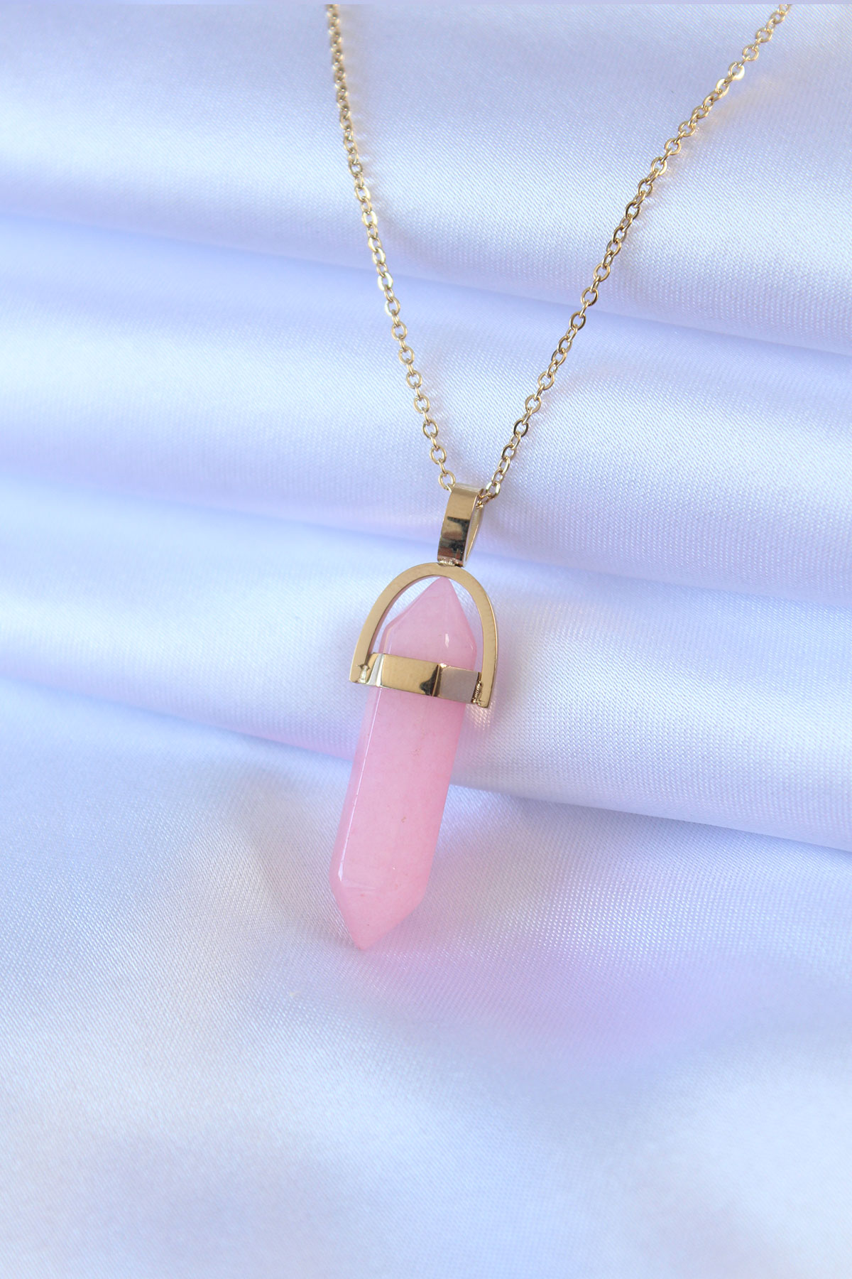 1690982950-bko7472 316L Çelik Gold Renk Kristal Pembe Taş Model Kadın kolye - Vipsepet - Görsel 1