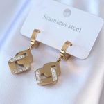 316L Çelik Gold Renk Zirkon Taşlı Kadın Küpe - Vipsepet