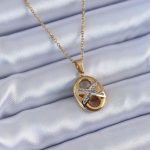 316L Çelik Gold Renk Zirkon Taşlı Kadın Kolye - Vipsepet