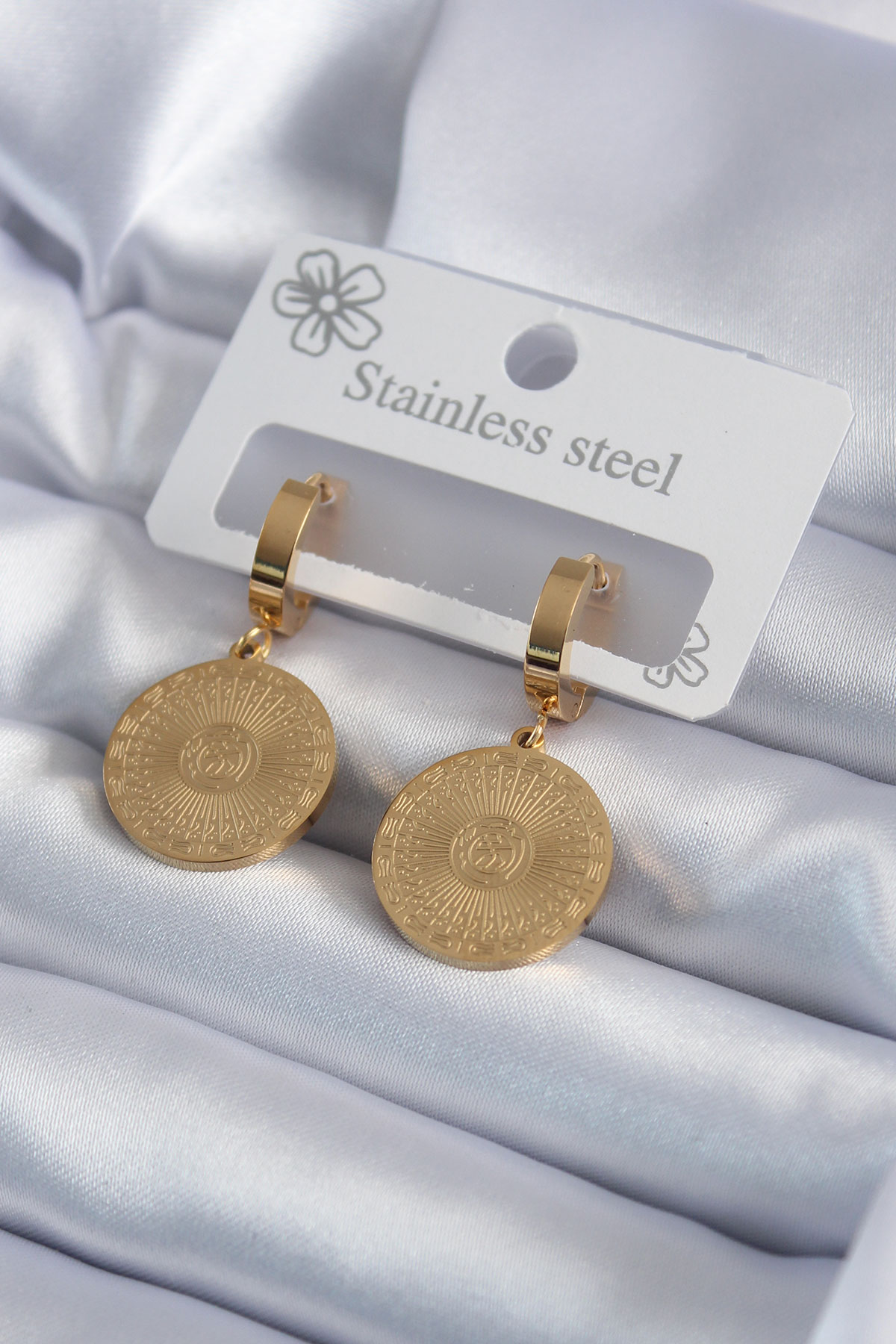 1698998219-bkp7981 316L Çelik Gold Renk İşleme Detay Kadın Küpe - Vipsepet - Görsel 1