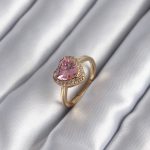 Pirinç Gold Renk Pembe Zirkon Taş Kalp Charm Model Kadın Yüzük - Vipsepet