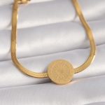 316L Çelik Gold Renk İtalyan Zincir Model İşlemeli Madalyon Figür Kadın Bileklik - Vipsepet