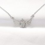 316L Çelik Silver Renk Zirkon Taşlı Kalpli Kanat Kolye - Vipsepet