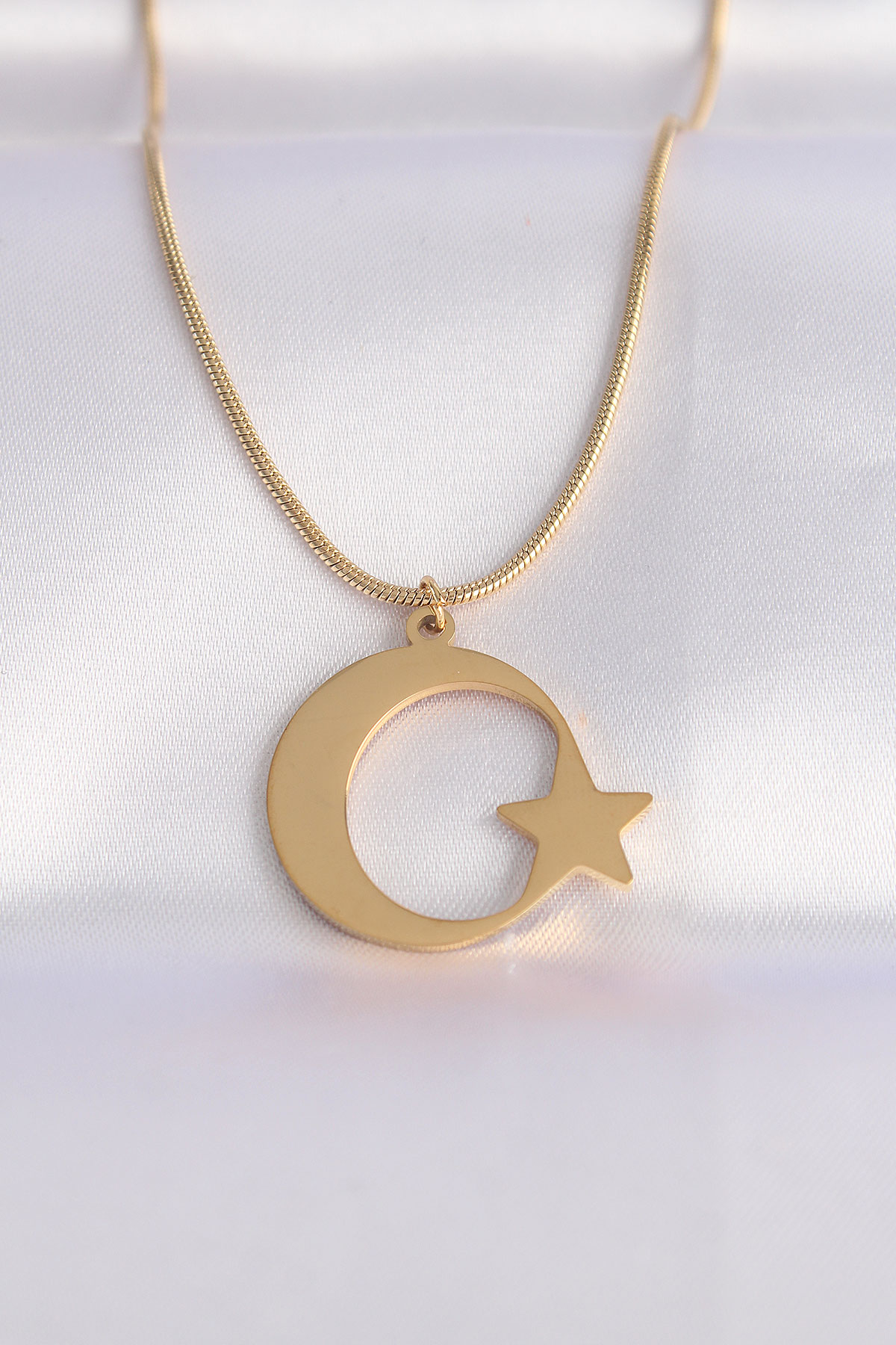 1716983976-bko8699-1 316L Çelik Zincir Gold Renk Ay Yıldız Unisex Kolye - Vipsepet - Görsel 1