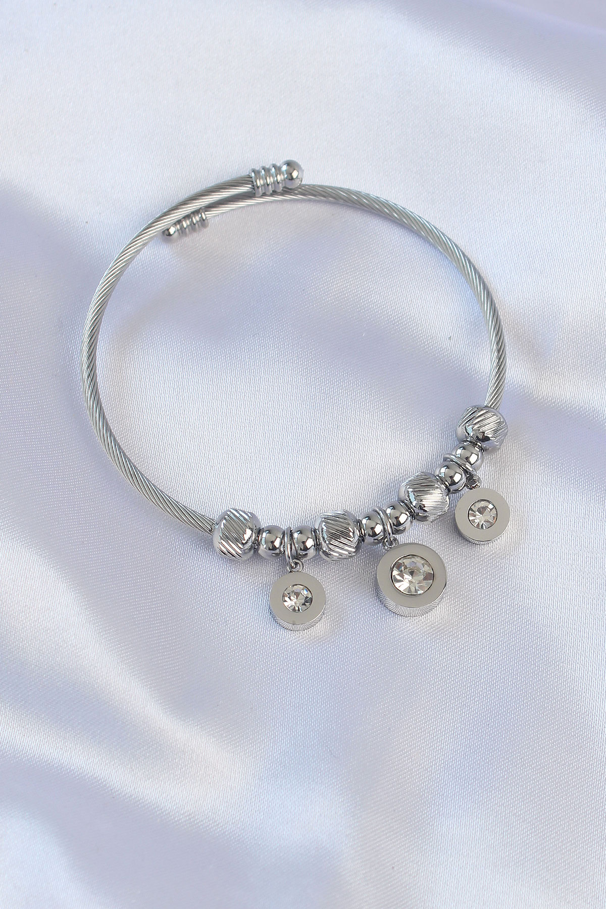 1718202036-bb6090 316L Çelik Gümüş Renk Zirkon Taşlı Model Charm Bileklik - Vipsepet - Görsel 1