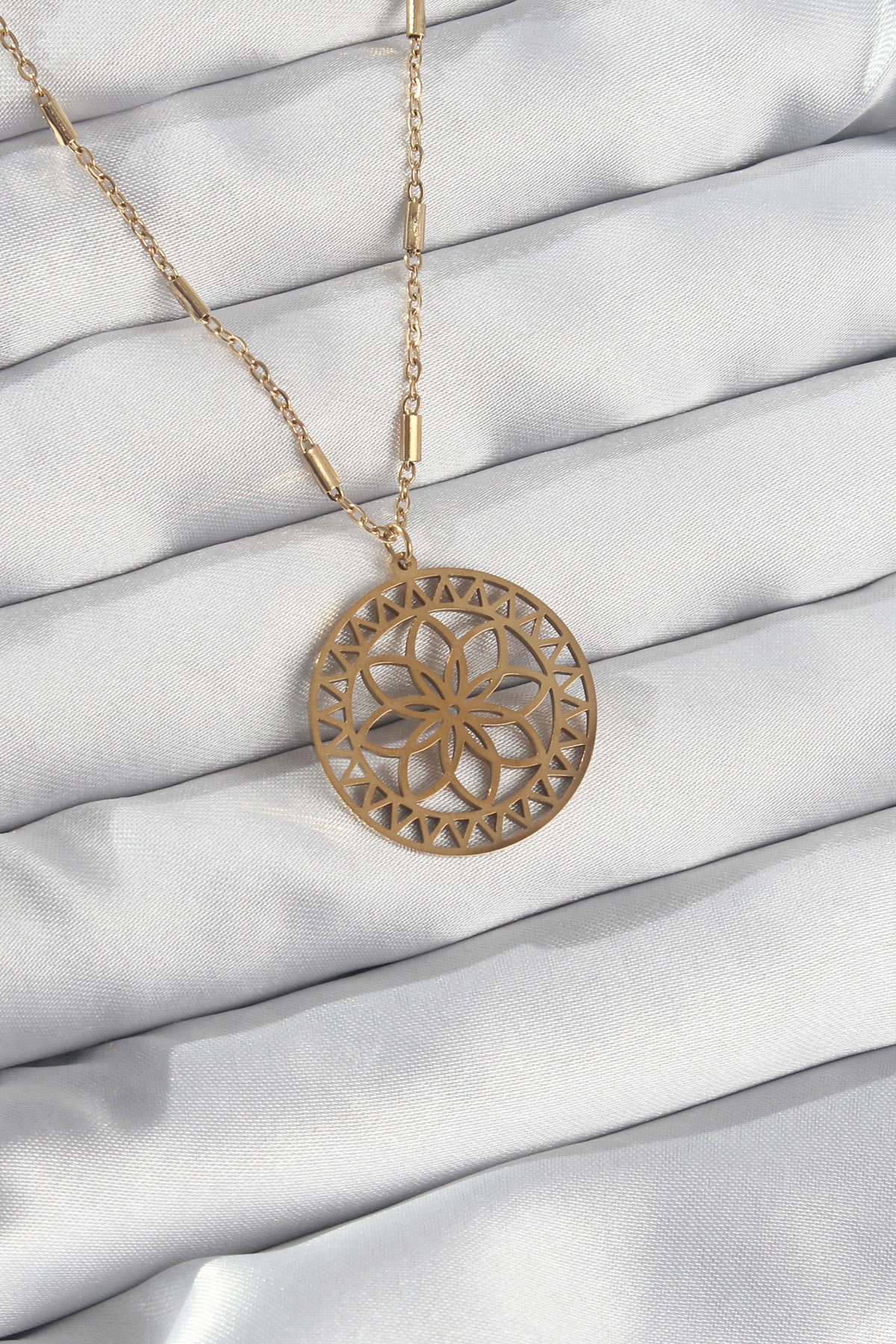 1722074578-bko8902 316L Çelik Zincir Gold Renk Lotus Model Kolye - Vipsepet - Görsel 1