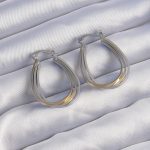 Pirinç Gold Gümüş Renkli Oval Çoklu Görünümlü Küpe - Vipsepet