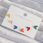 Pirinç Rengarenk Mineli Minimal Kelebek Küpe Seti - Vipsepet