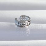 Pirinç Gümüş Renk İncili Baget Taşlı Earcuff Küpe - Vipsepet