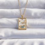 316L Çelik Zincir Gold Renk Ay Detay Mavi Zirkon Taşlı Tarot Kolye - Vipsepet