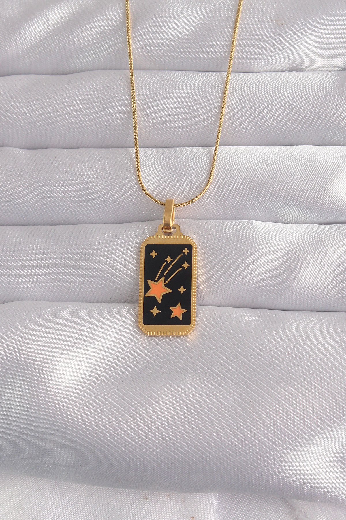1724773186-bko9028-1 316L Çelik Gold Renk Siyah Mineli Yıldız Figür Tarot Kolye - Vipsepet - Görsel 1