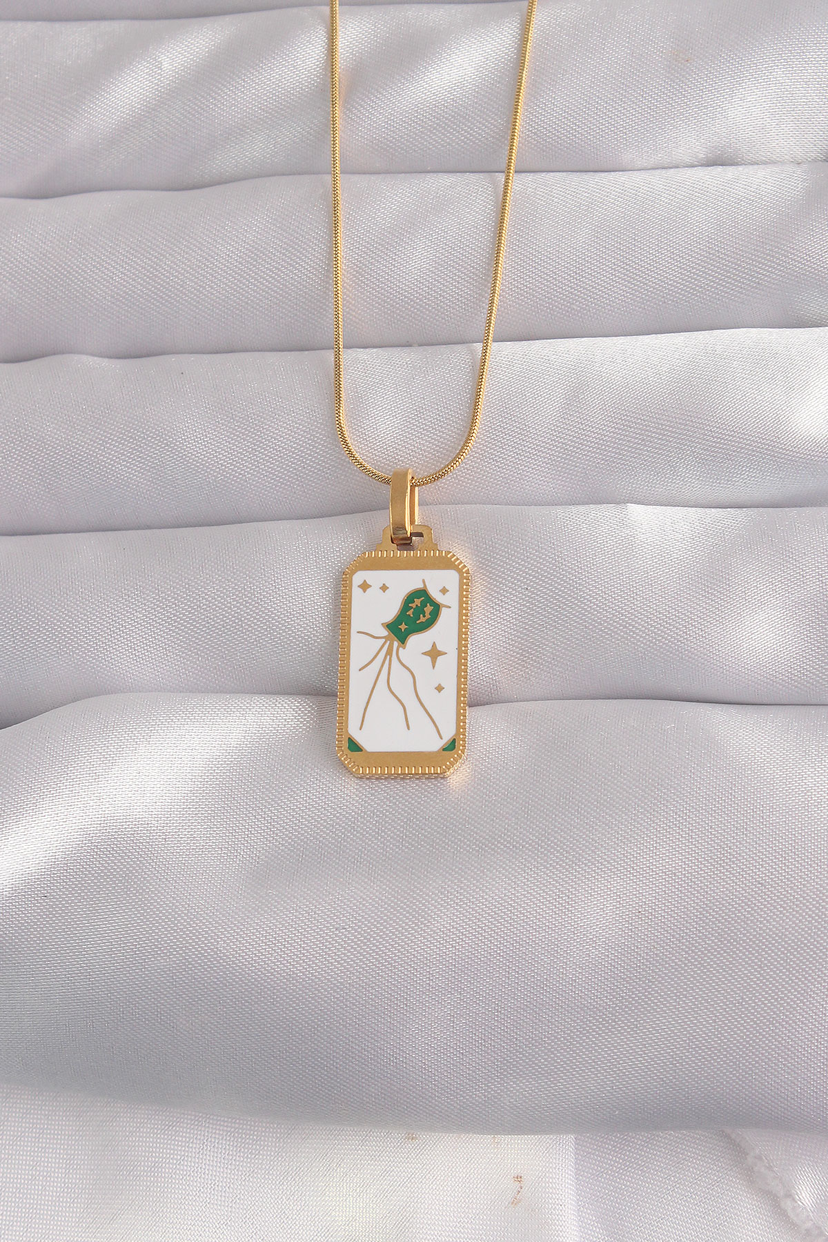1724773443-bko9039-1 316L Çelik Gold Renk Beyaz Mineli Tarot Kolye - Vipsepet - Görsel 1