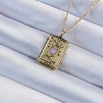 316L Çelik Zincir Eskitme Altın Renk Pembe Mineli Kalp Figürlü Tarot Kolye - Vipsepet