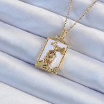 316L Çelik Zincir Altın Renk Beyaz Mineli Tarot Kolye - Vipsepet