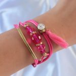 Pembe Zirkon Taşlı İpli Püskül Detay Çoklu Bileklik - Vipsepet