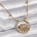 316L Çelik Gold Renk Zirkon Taşlı Göz Model Kadın Kolye - Vipsepet