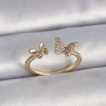 Pirinç Gold Renk Ayarlanabilir Zirkon Taşlı Kelebek Model Kadın Yüzük - Vipsepet