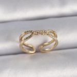 Pirinç Gold Renk Ayarlanabilir Zirkon Taşlı Sarmal Model Kadın Yüzük - Vipsepet
