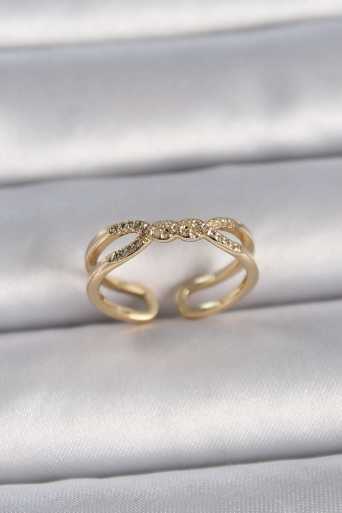 1731671542-byk3400 Pirinç Gold Renk Ayarlanabilir Zirkon Taşlı Sarmal Model Kadın Yüzük - Vipsepet - Görsel 1