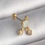 316L Çelik Gold Renk Beyaz Mineli Kalp Sallantı Zirkon Taşlı Tragus Piercing - Vipsepet