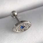 316L Çelik Gümüş Renk Zirkon Taşlı Göz Tragus Piercing - Vipsepet