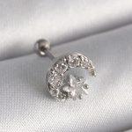 316L Çelik Gümüş Renk Zirkon Taşlı Ay Yıldız Tragus Piercing - Vipsepet