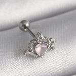 316L Çelik Gümüş Renk Pembe Mineli Kalp Zirkon Taş Detay Tragus Piercing - Vipsepet