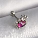 316L Çelik Gümüş Renk Pembe Mineli Kalp Zirkon Taş Detaylı Taç Tragus Piercing - Vipsepet