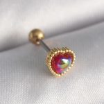 316L Çelik Gold Renk Kırmızı Mineli Kalp Tragus Piercing - Vipsepet