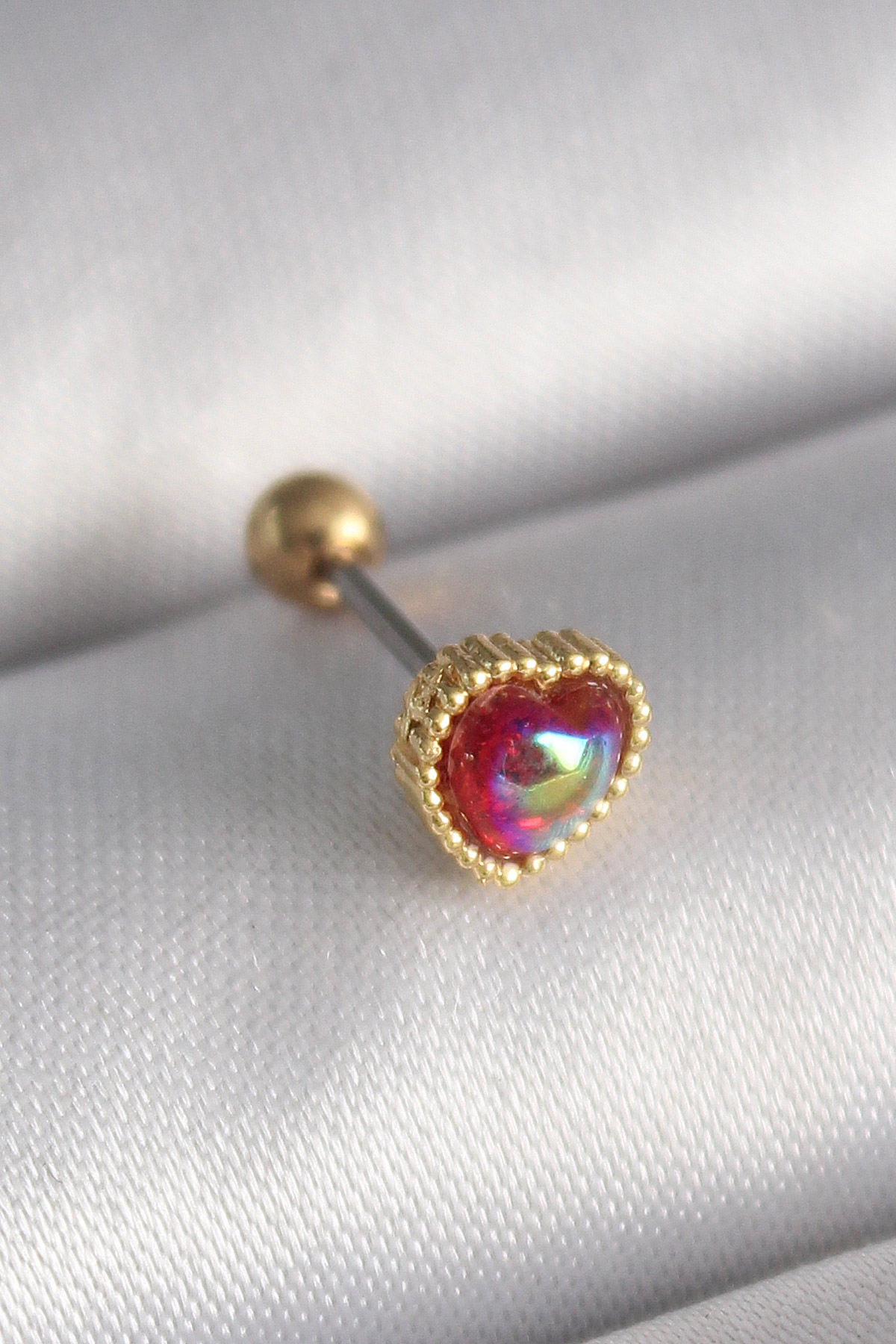 1732275895-pr1266 316L Çelik Gold Renk Kırmızı Mineli Kalp Tragus Piercing - Vipsepet - Görsel 1