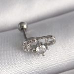 316L Çelik Gümüş Renk Zirkon Taşlı Toplu İğne Tragus Piercing - Vipsepet