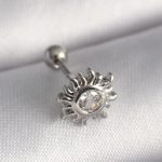 316L Çelik Gümüş Renk Zirkon Taşlı Güneş Tragus Piercing - Vipsepet