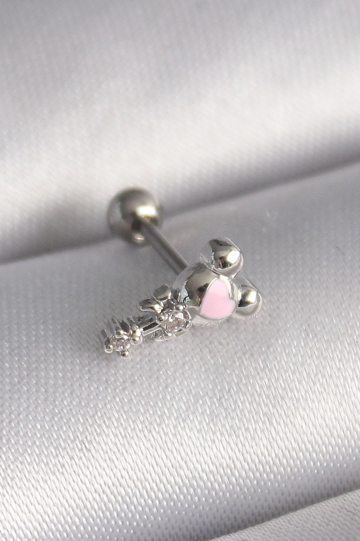 1732280916-pr1281 316L Çelik Gümüş Renk Zirkon Taş Detay Pembe Kalp İşleme Tragus Piercing - Vipsepet - Görsel 1