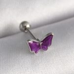 316L Çelik Gümüş Renk Mor Kelebek Model Tragus Piercing - Vipsepet