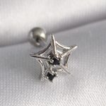 316L Çelik Gümüş Renk Siyah Zirkon Taş Detay Örümcek Ağ Model Tragus Piercing - Vipsepet
