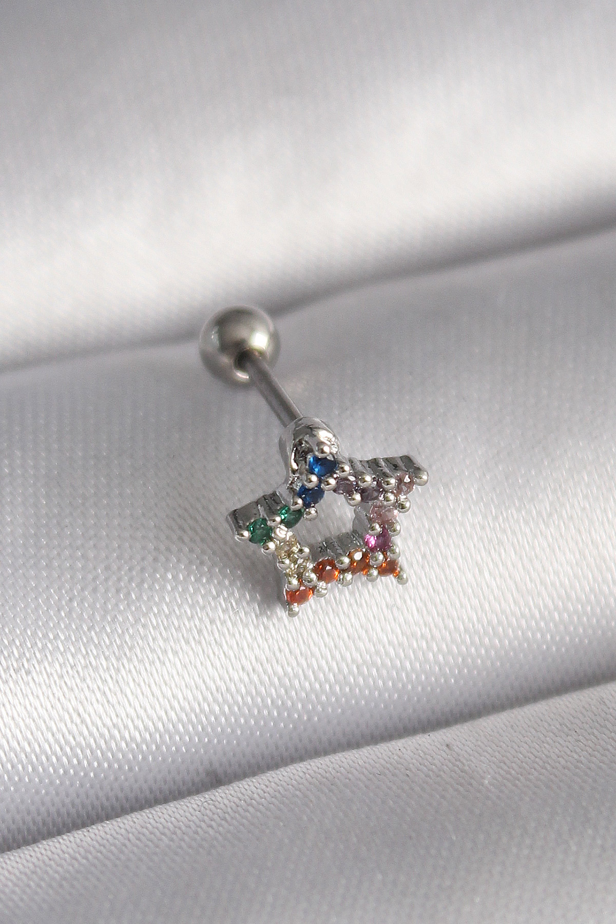 1732287092-pr1355 316L Çelik Gümüş Renk Renkli Zirkon Taşlı Yıldız Model Tragus Piercing - Vipsepet - Görsel 1