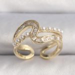 Pirinç Gold Renk Zirkon Taşlı İnci Detay VIP Seri Kadın Yüzük - Vipsepet